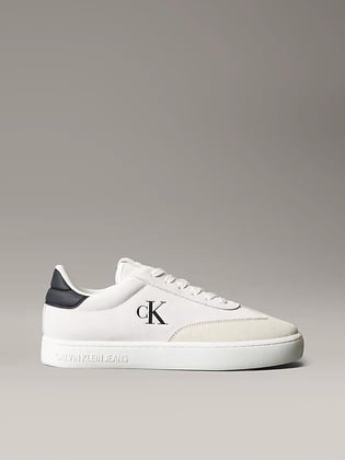 Calvin Klein Calvin Klein Erkek %100 Deri Düşük Bilekli CK Logolu Düz Taban Süet Detaylı Beyaz Sneaker YM0YM01300-01W