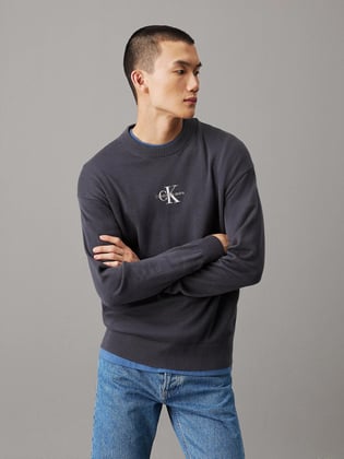 CALVIN KLEIN Calvin Kleın Erkek Regular Fit Uzun Kollu CK Logolu Sıfır Yaka Antrasit Kazak J30J327404-BAN