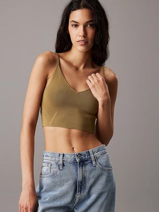 Calvin Klein Calvin Kleın Kadın Askılı Slim Fit V Yaka Örgü Kumaş Yeşil Hırka J20J224805-LFF