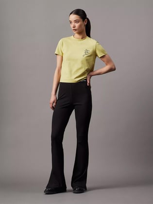 CALVIN KLEIN Calvin Kleın Kadın Beli Lastikli Dar Kalıp Geniş Yırtmaçlı Paça Siyah Tayt J20J225089-BEH
