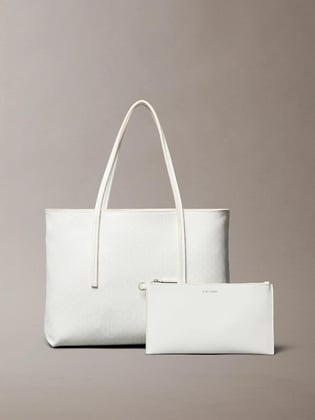 Calvin Klein Calvin Klein Kadın Çıkarılabilir Fermuarlı İç Cepli CK Monogram Logolu Beyaz Omuz Çantası LV04F3267G-2XB