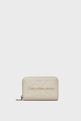 Calvin Klein Calvin Kleın Kadın İç Bölmeli Marka Yazı ve Logo Desenli Fermuar Kapamalı Bej Cüzdan K60K612255-ACF