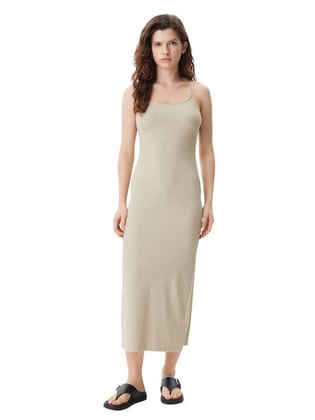 Calvin Klein Calvin Klein Kadın İnce İp Ayarlanabilir Askı Uzun Boy Dar Düz Model Bej Elbise J20J225288-PF0