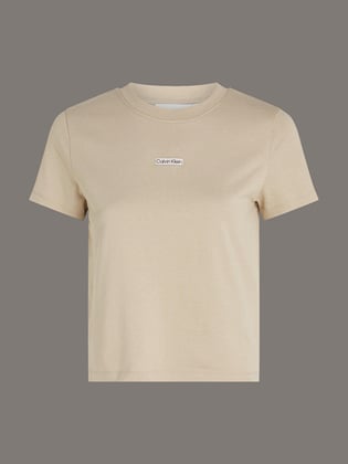 Calvin Klein Calvin Klein Kadın Kısa Kol Bisiklet Yaka Kısa Boy Pamuklu Bej T-Shirt J20J225524-PF0