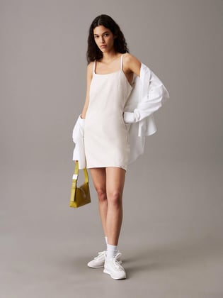 Calvin Klein Calvin Klein Kadın Mini Boy Askılı Düz Beyaz Elbise J20J225168-1AA