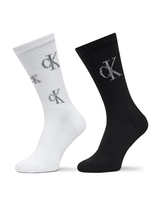 Calvin Klein Calvin Klein Kadın Nefes Alabilen Dokuma Kumaş Logo Desenli Uzun 2'li Siyah-Beyaz Çorap C701229465-001