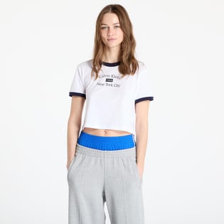 Calvin Klein Calvin Klein Kadın Normal Kalıp Yuvarlak Yakalı Desenli %100 Pamuklu Kısa Kollu Crop Beyaz T-Shirt LV047B808G-VVD