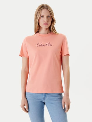 Calvin Klein Calvin Klein Kadın Normal Kalıp Yuvarlak Yakalı %100 Pamuk Logo Desenli Kısa Kollu Turuncu T-Shirt LV047C854G-VDW