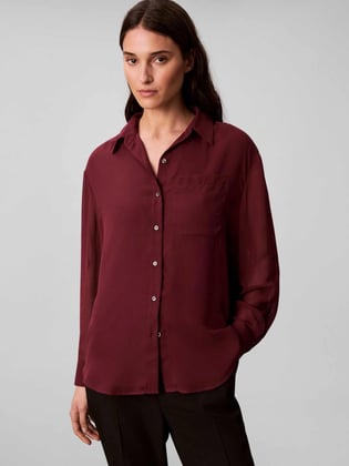 Calvin Klein Calvin Klein Kadın Normal Kalıp Kolları Tül Detaylı Bordo Gömlek LV044B902G-GEX