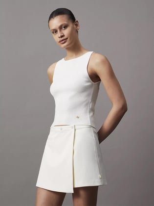 Calvin Klein Calvin Kleın Kadın Normal Bel Pürüzsüz Kumaş Düğmeli Mini Beyaz Etek J20J224863-YBI