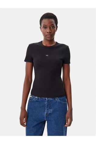 Calvin Klein Calvin Klein Kadın Pamuklu Yuvarlak Yaka Kısa Kollu Siyah T-Shirt J20J225245-BEH