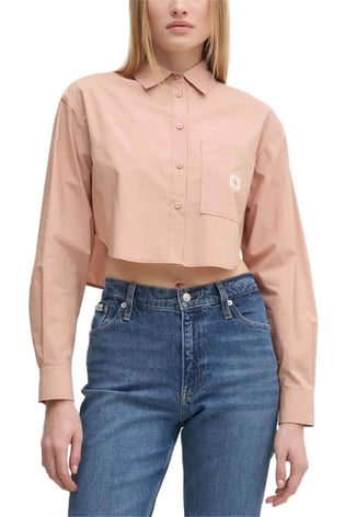 Calvin Klein Calvin Klein Kadın Pamuklu Rahat Kesim Desenli Crop Pembe Gömlek J20J225078-TGW