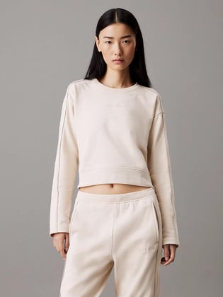 Calvin Klein Calvin Kleın Kadın Pamuklu Bisiklet Yaka Regular Fit Uzun Kollu Bej Sweatshirt 000QS7264E-JB1