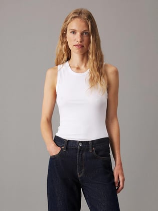 CALVIN KLEIN Calvin Kleın Kadın Pamuklu Yuvarlak Kolsuz Günlük Beyaz Atlet K20K208054-YAF