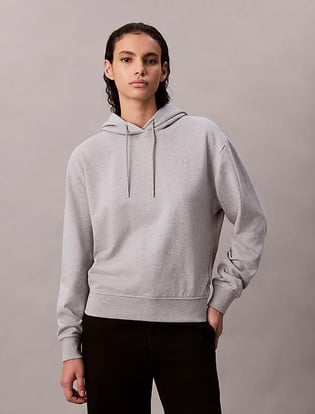 Calvin Klein Calvin Klein Kadın Regular Fit CK Logo İşlemeli Kapüşonlu Uzun Kollu Gri Sweatshirt LV047C224G-P79