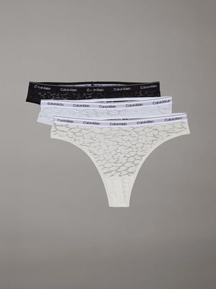 Calvin Klein Calvin Klein Kadın Yarı Şeffaf Leopar Desenli Dantel Beyaz-Siyah Külot 000QD5225E-W5Q