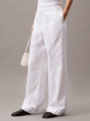 Calvin Klein Calvin Klein Kadın Yüksek Bel Geniş Paça Cep Detay Düz Regular Fit Beyaz Pantolon J20J225340-YAA