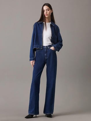 Calvin Klein Calvin Klein Kadın Yüksek Bel Slim Fit Geniş Paça Denim Lacivert Jeans J20J224524-1BJ