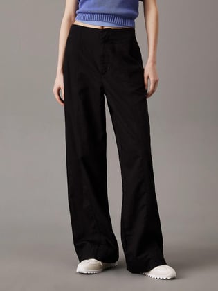 Calvin Klein Calvin Klein Kadın Yüksek Bel Geniş Paça Cep Detay Düz Regular Fit Siyah Pantolon J20J225340-BEH