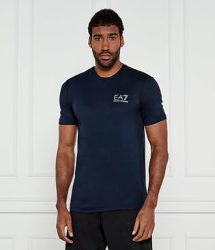 Ea7 Ea7 Erkek Kısa Kollu Dar Kesim Kısa Kollu Gold Logo Detaylı Mavi T-Shirt 7M000299 AF13739-UB102