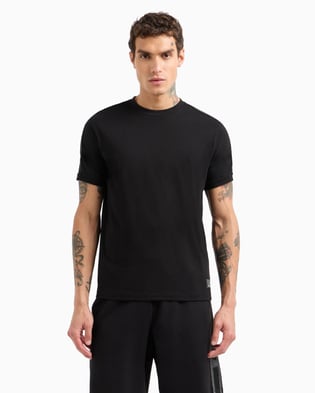Ea7 Ea7 Erkek Omuzları Şerit Çizgili EA7 Logolu Regular Fit Yuvarlak Yaka Kısa Kollu Siyah T-Shirt 7M000138 AF10375-UC001