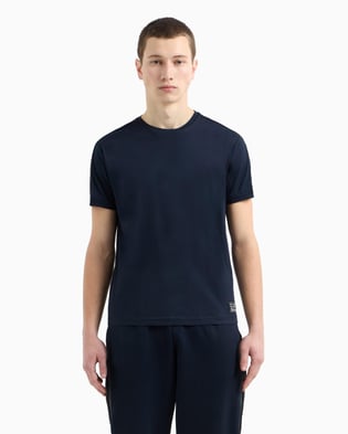 Ea7 Ea7 Erkek Omuzları Şerit Çizgili EA7 Logolu Regular Fit Yuvarlak Yaka Kısa Kollu Lacivert T-Shirt 7M000138 AF10375-UB102