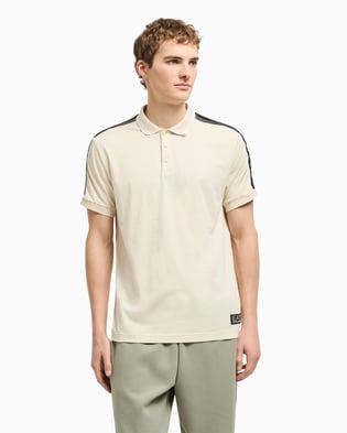 Ea7 Ea7 Erkek Regular Fit Omuzları Şerit Çizgili Pamuklu Jarse Kısa Kollu Bej Polo Yaka T-Shirt 7M000139 AF10375-U1079