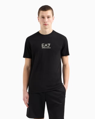 Ea7 Ea7 Erkek Slim Fit Yuvarlak Yakalı Gold Kaplamalı Kontrast EA7 Logolu Siyah T-Shirt 7M000301 AF13739-UC001