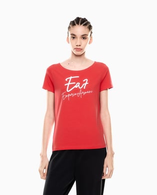 Ea7 Ea7 Kadın Bisiklet Yaka EA7 Yazı Detay Kısa Kol Dar Kırmızı T-Shirt 7W000184 AF10373-U5061