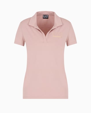 Ea7 Ea7 Kadın Gold İşlemeli EA7 Logolu Polo Yaka Kısa Kollu Pembe Polo Yaka T-Shirt 7W000266 AF12500-U4079