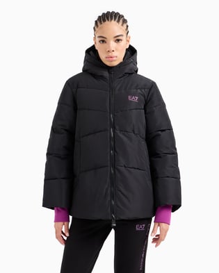 Ea7 Ea7 Kadın Kapitoneli Regular Fit Kapüşonlu Şişme Siyah Ceket 6DTB18 TN8AZ-1200