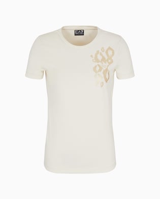 Ea7 Ea7 Kadın Normal Kesim Pamuklu Motif İşlemeli Kısa Kollu Bej T-Shirt 7W000133 AF10373-U1112