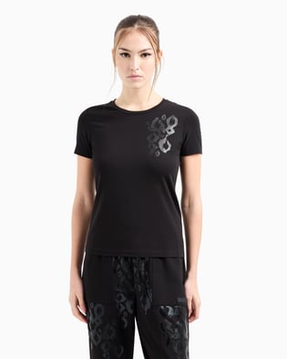 Ea7 Ea7 Kadın Normal Kesim Pamuklu Motif İşlemeli Kısa Kollu Siyah T-Shirt 7W000133 AF10373-UC001