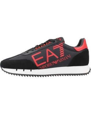 EA7 Ea7 Unısex Kalın Rahat Taban Logo Desenli Süet Detaylı Siyah-Kırmızı Sneaker 7X000541 AF18609-MZ330