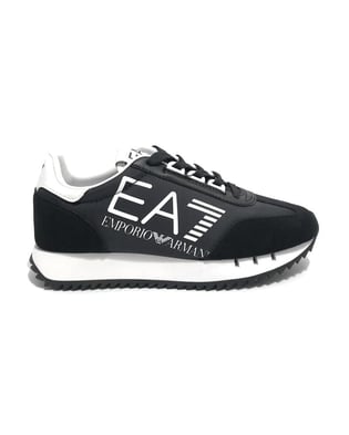 EA7 Ea7 Unısex Kalın Rahat Taban Logo Desenli Süet Detaylı Siyah-Beyaz Sneaker 7X000541 AF18609-MZ175