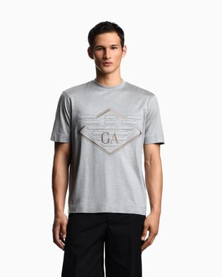 Emporio Armani Emporıo Armani Erkek Büyük Kartal İşlemeli Yuvarlak Yakalı Pamuklu Kısa Kollu Gri T-Shirt EM002835 AF10761-O8005