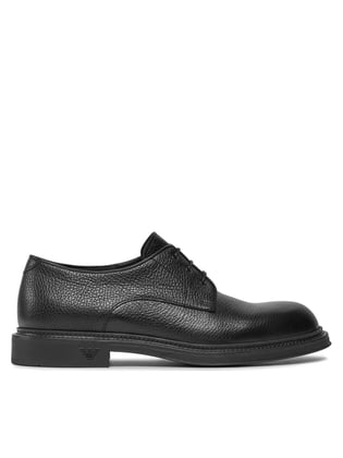 EMPORIO ARMANI Emporıo Armani Erkek Çakıllı Deri Yuvarlak Burunlu Bağcıklı Tış Tabanı Logo Desenli Siyah Ayakkabı X4C653 XF583-00002