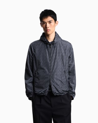 EMPORIO ARMANI Emporıo Armani Erkek Desenli Yan Çekmeli Büzgülü etek Ucu Uzun Kol Mavi Ceket EM003265 AF12021-FB286