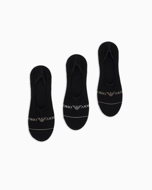 EMPORIO ARMANI Emporıo Armani Erkek Jakarlı Logolu Streç Pamuklu 3'lü Siyah Çorap EM000548 AF12276-MC061