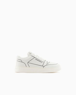Emporio Armani Emporıo Armani Erkek Kabartmalı Baskı Desenli Kontrast Logo Detaylı Deri Beyaz Sneaker EM002852 AF18014-M0017