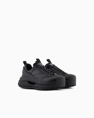 EMPORIO ARMANI Emporıo Armani Erkek Kalın Taban Bağcıklı Taban Arkası Marka Yazı Desenli Siyah Sneaker EM003035 AF18226-MC105