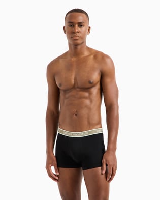 EMPORIO ARMANI Emporıo Armani Erkek Logolu Elastik Bantlı Streç Pamuklu 3'lü Siyah-Bej Boxer EM000370 AF10779-MC065