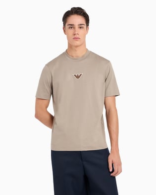 EMPORIO ARMANI Emporıo Armani Erkek Marka Logolu Organik Pamuklu Kısa Kollu Bej T-Shirt 6D1TD7 1JOCZ-0152
