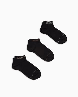 EMPORIO ARMANI Emporıo Armani Erkek Pamuklu Bileği Lastikli Kısa 3'lü Siyah Çorap EM000550 AF12276-MC061