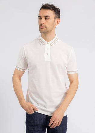 EMPORIO ARMANI Emporıo Armani Erkek Polo Yaka Düğme Kapamalı Kısa Kollu Beyaz Polo Yaka T-Shirt EM000859 AF12955-U0003