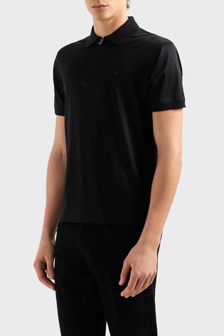 EMPORIO ARMANI Emporıo Armani Erkek Regular Fit Polo Yaka Fermuarlı Kısa Kollu Siyah Polo Yaka T-Shirt EM001082 AF10017-UC001
