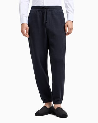 EMPORIO ARMANI Emporıo Armani Erkek Regular Fit Jakarlı Lastikli Bağcıklı Bel Lacivert Spor Eşofman Takımı EM001106 AF13700-UB118
