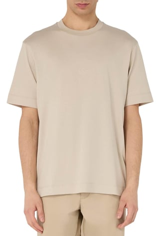EMPORIO ARMANI Emporıo Armani Erkek Regular Fit Yuvarlak Yaka Kartal Kabartmalı Kısa Kollu Krem T-Shirt EM001040 AF13669-U6195