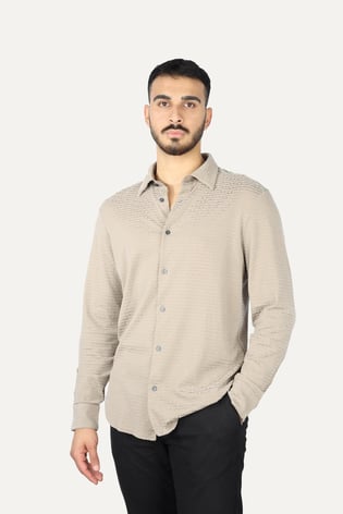 EMPORIO ARMANI Emporıo Armani Erkek Uzun Kol Normal Gömlek Yaka Günlük Bej Gömlek EM001537 AF10017-F6063