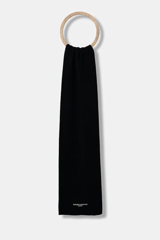 EMPORIO ARMANI Emporıo Armani Erkek Yünlü Pürüzsüz Örme Kumaş Logo İşlemeli Siyah Şal & Eşarp & Fular EM003713 AF18241-U8120